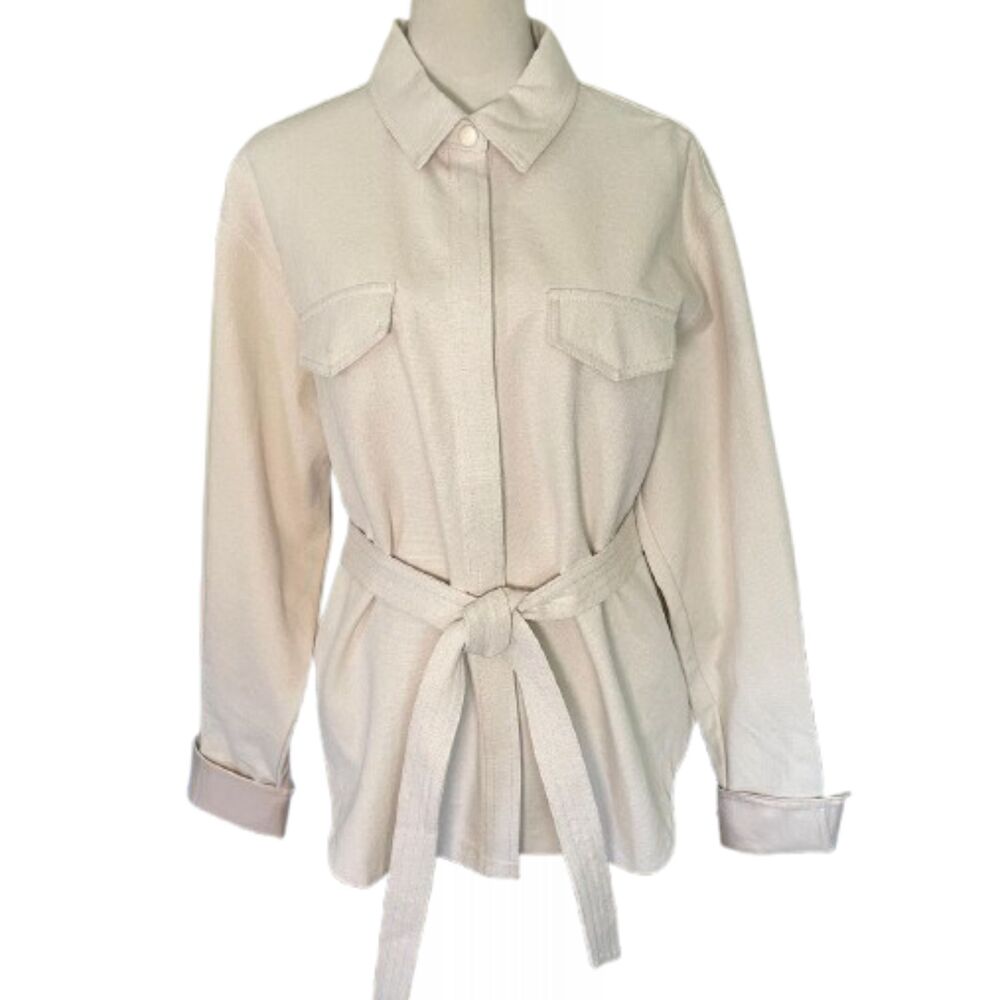 L'Academie Los Angeles Cream Button-Front Overshirt Jacket Snap Front Large